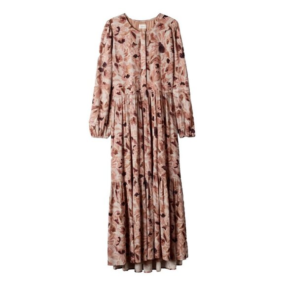 Wilfred Pink and Tan Buttoned Maxi Dress with Bishop Sleeves - Picture 5 of 11
